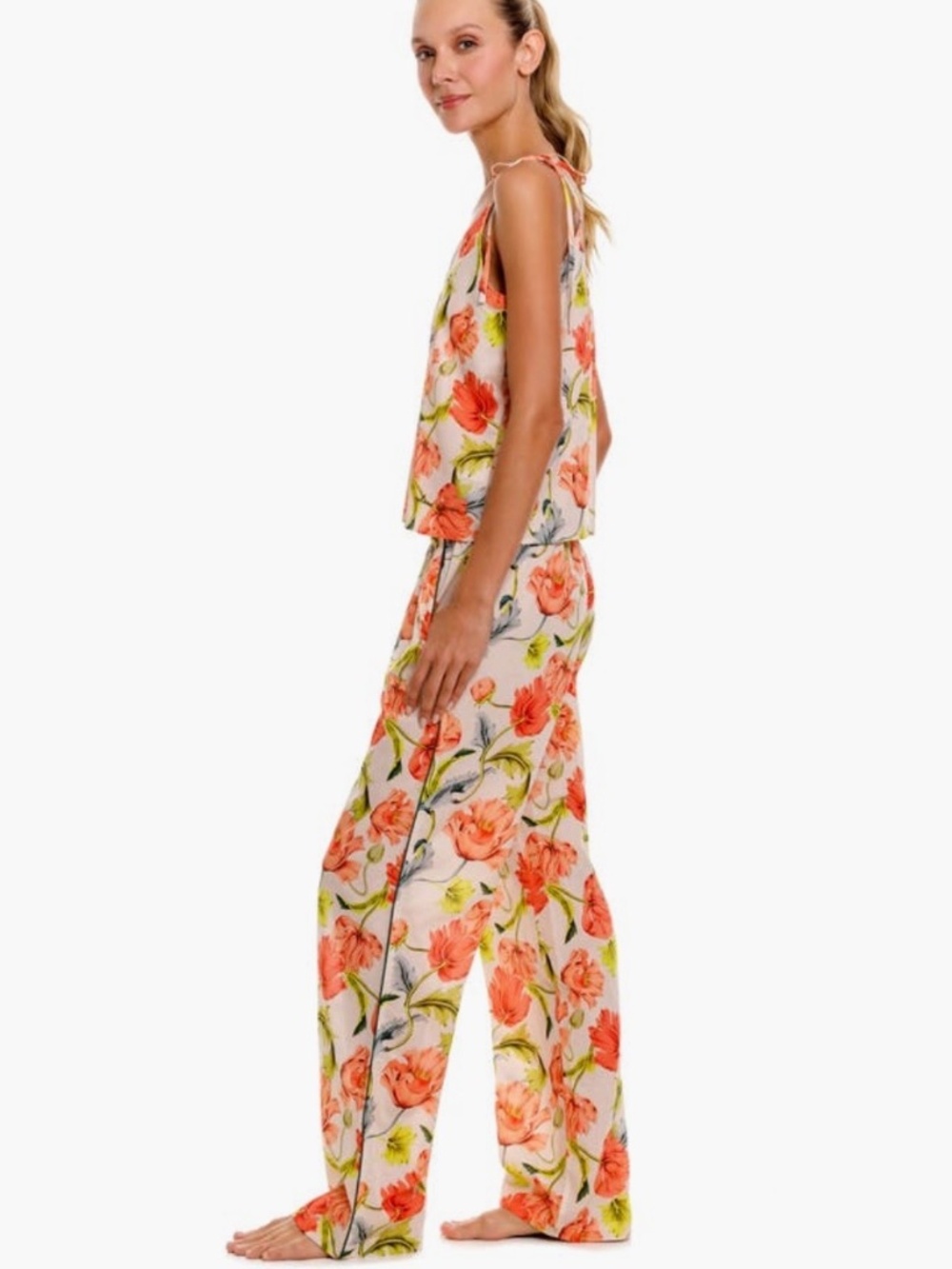 The Lazy Poet Amelie Floral Cotton Pajamas Light Beige Floral SZ S